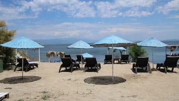 Private beach, free beach cabanas, sun loungers, beach umbrellas