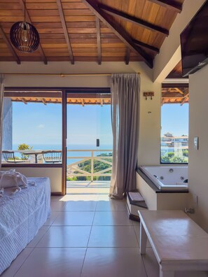 Deluxe Suite, 1 Katil Kelamin (Double), Jetted Tub, Ocean View | 1 bilik tidur, peti besi dalam bilik, Wi-fi percuma, cadar katil 