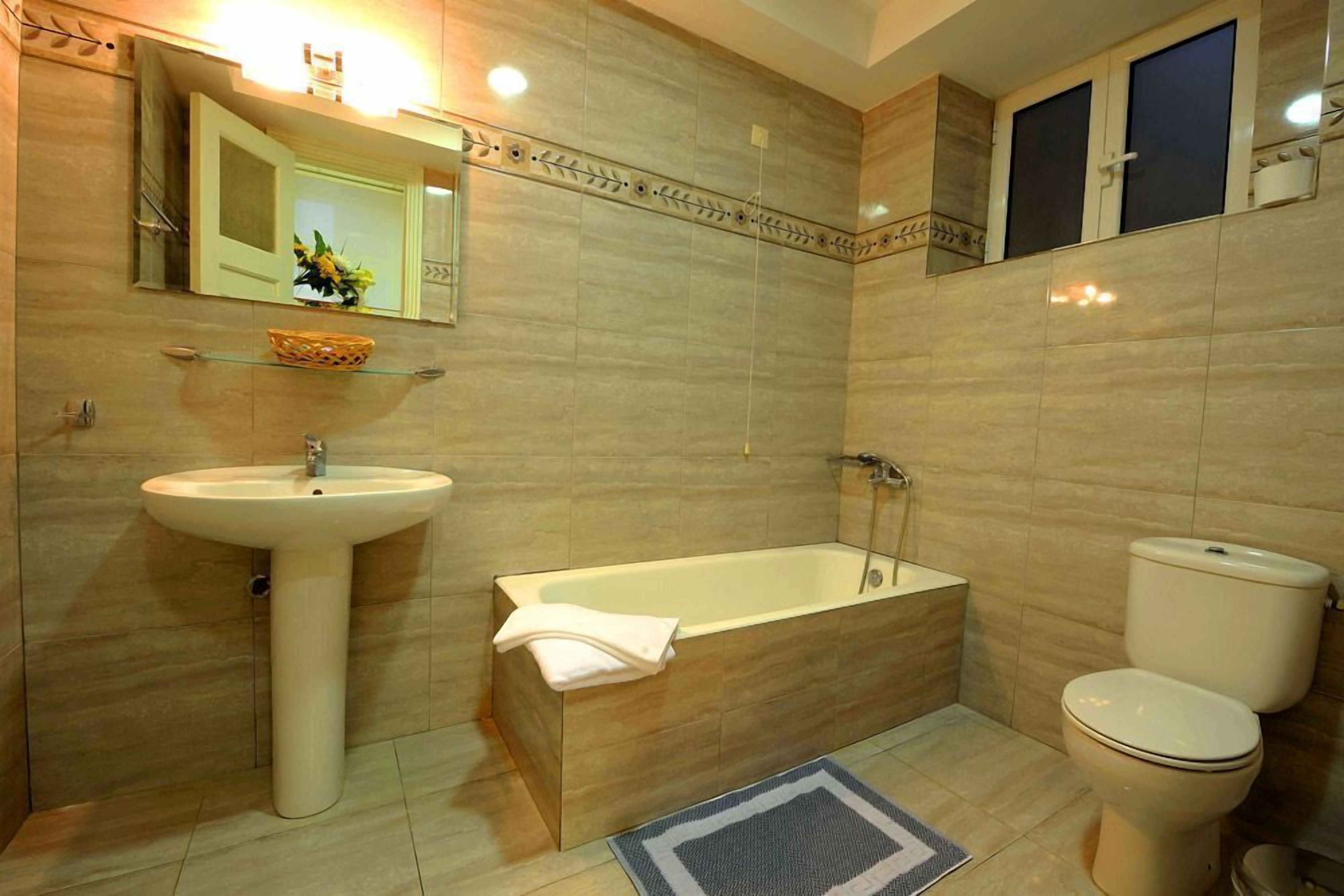 double or twin room | bathroom | free toiletries, hair dryer, slippers, towels