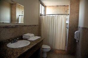Douche, séchoir à cheveux, serviettes fournies