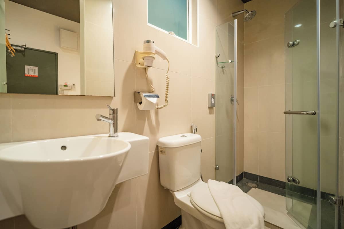 shower, free toiletries, bidet, towels