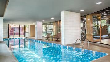 Indoor pool, open 6:00 AM to 8:00 PM, sun loungers