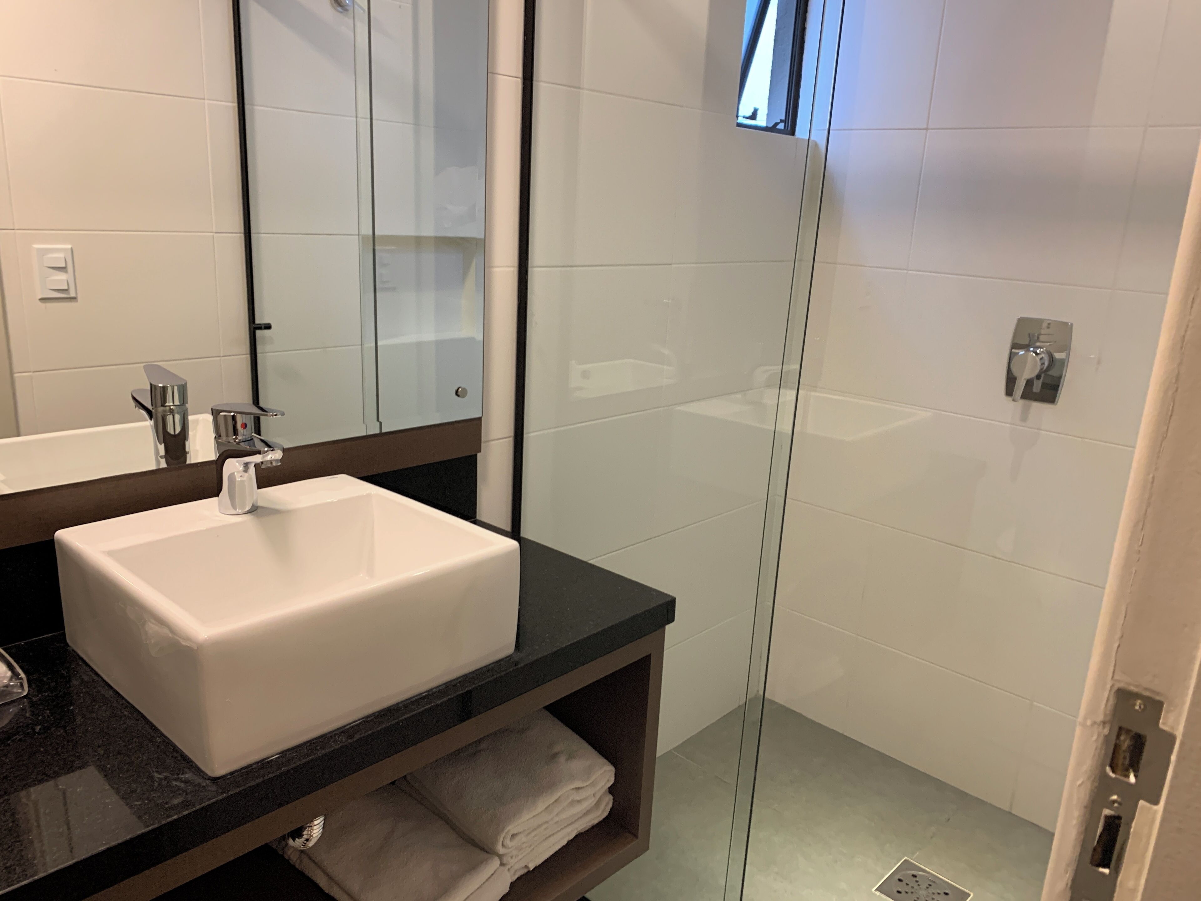 shower, free toiletries, hair dryer, towels