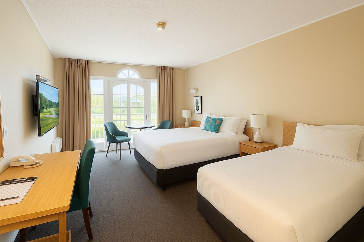 Premium bedding, Select Comfort beds, desk, blackout curtains