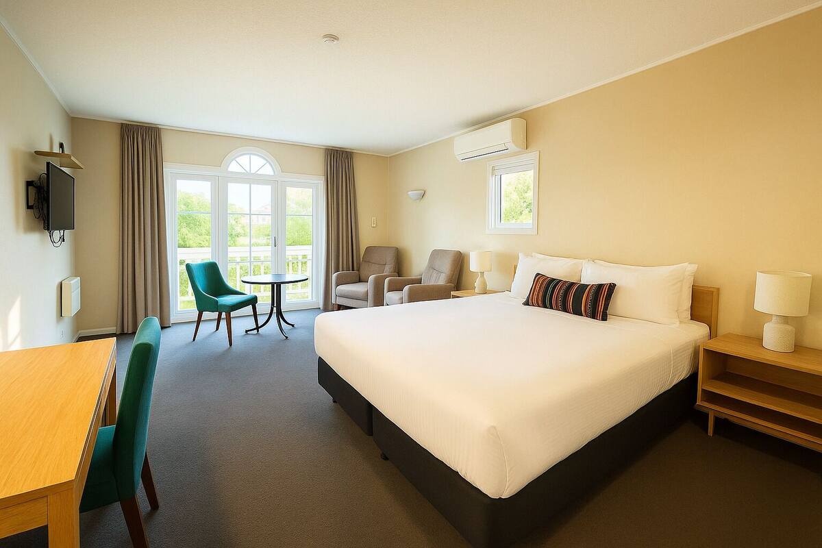 Premium bedding, Select Comfort beds, desk, blackout curtains