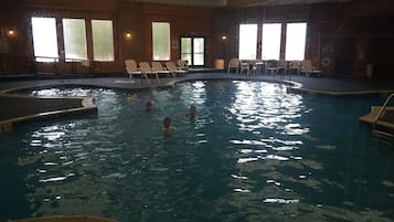 Indoor pool, open 10:00 AM to 10:00 PM, sun loungers