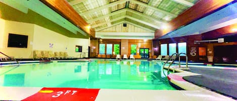 Indoor pool, open 10:00 AM to 10:00 PM, sun loungers
