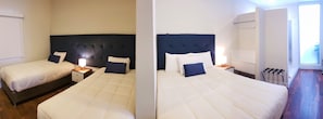 Deluxe Quadruple Room | Gebar bulu kapas, peti besi dalam bilik, meja