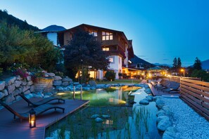 Indoor pool, pool umbrellas, sun loungers