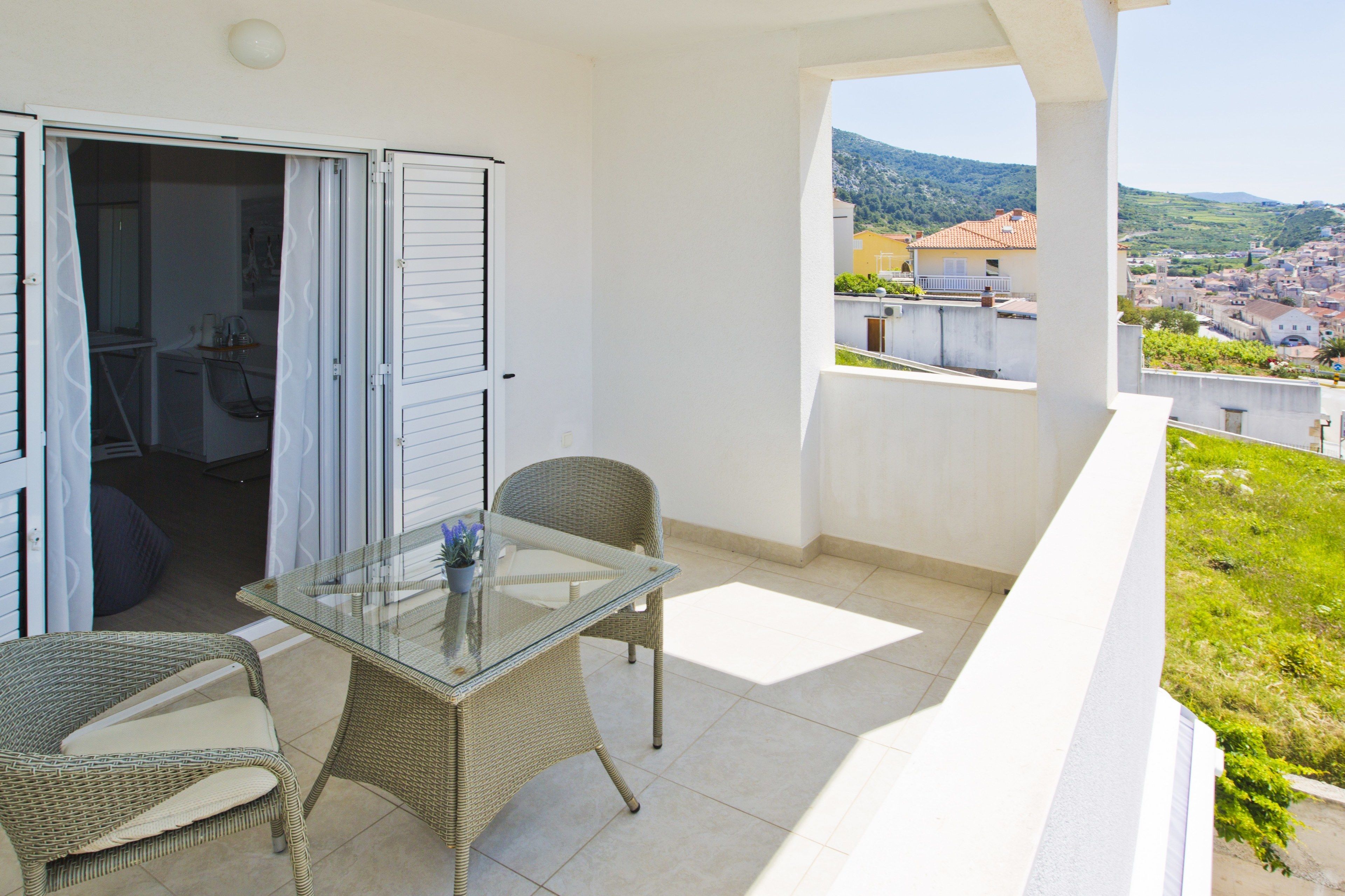 Comfort Double Room, Terrace, Partial Sea View | Hypo-allergenic bedding, desk, iron/ironing board, free WiFi