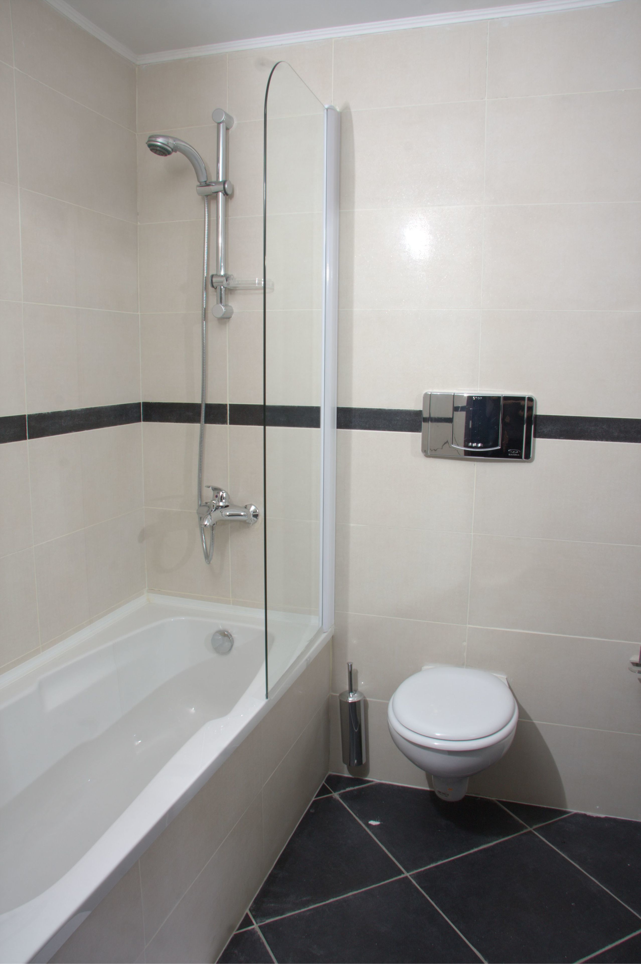 combined shower/bathtub, free toiletries, towels