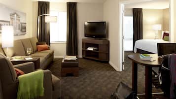 Premium bedding, down duvets, desk, laptop workspace