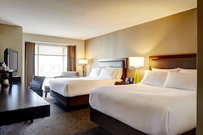 Premium bedding, down comforters, desk, laptop workspace