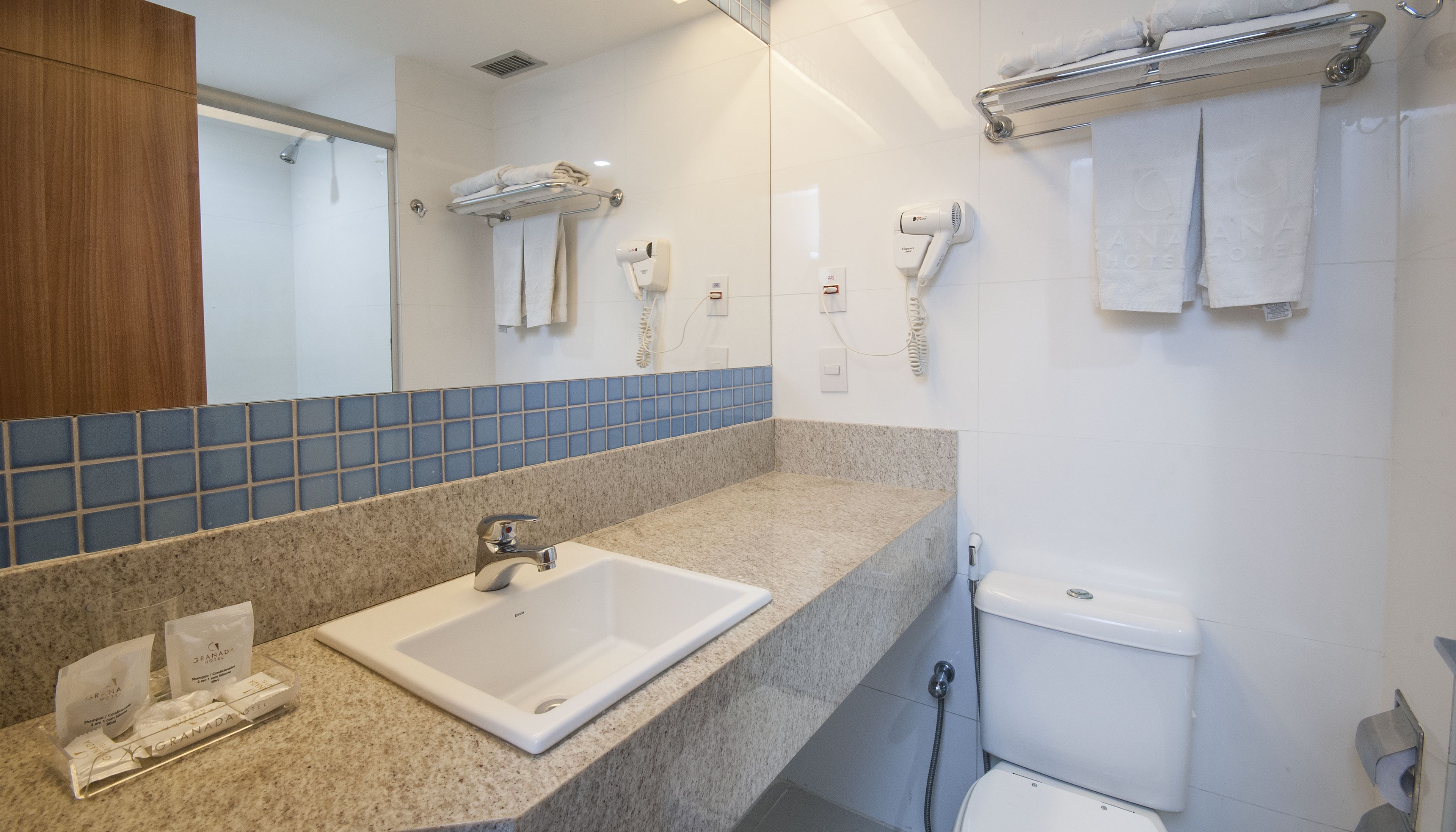 deluxe double room | bathroom | shower, free toiletries, hair dryer, towels