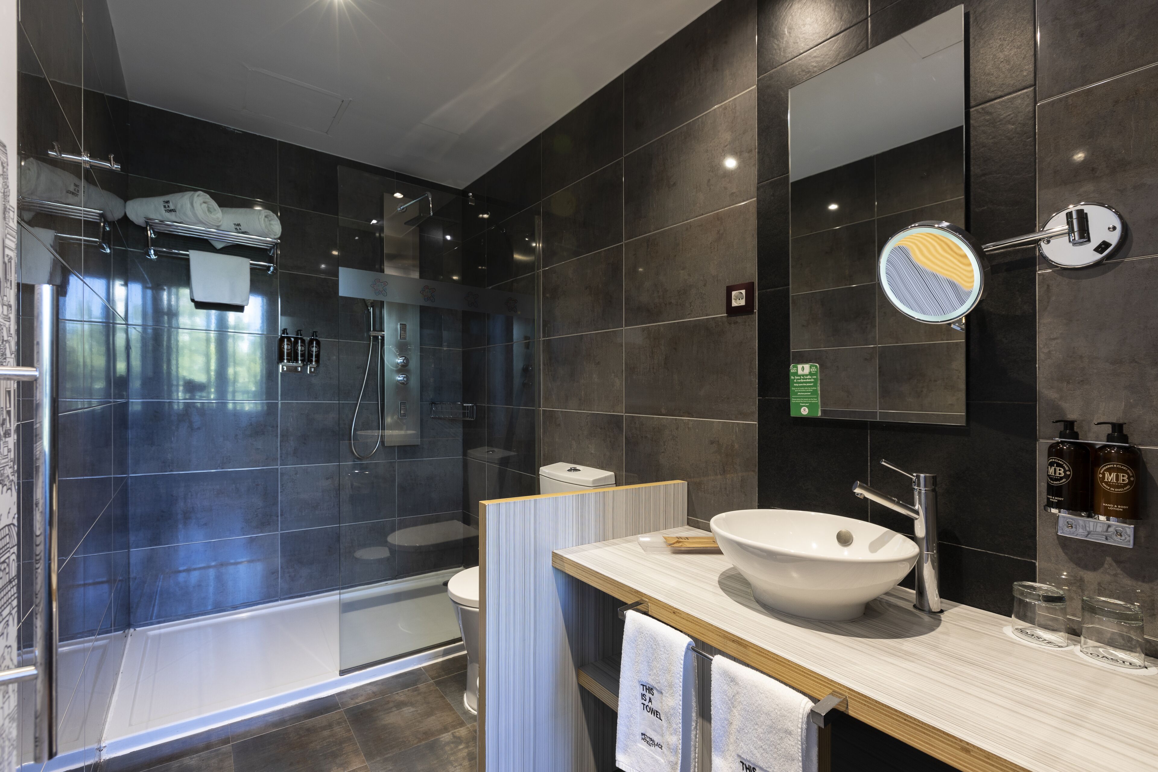 shower, free toiletries, hair dryer, towels