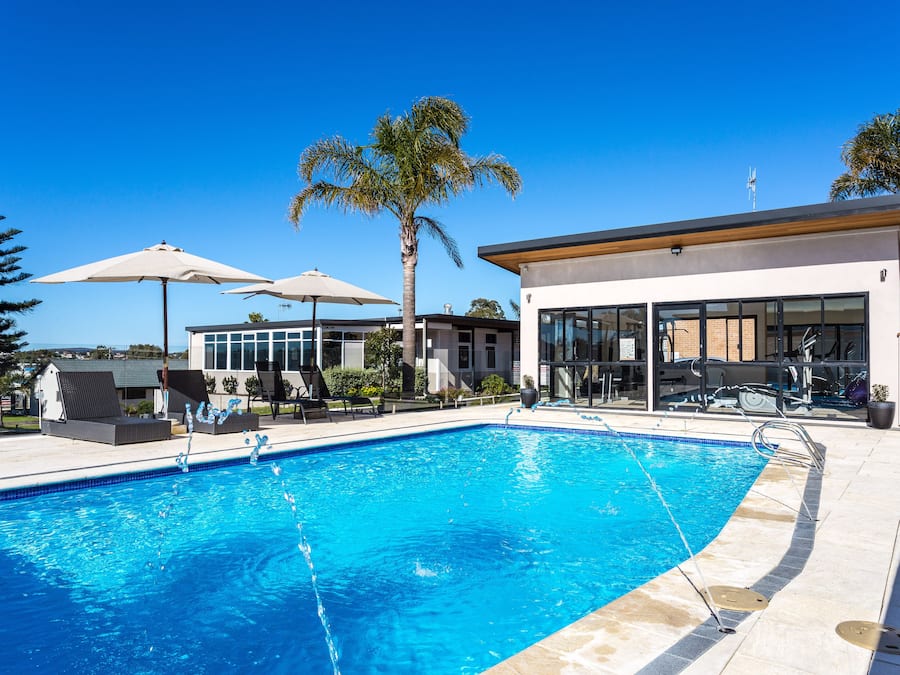 Outdoor pool, sun loungers