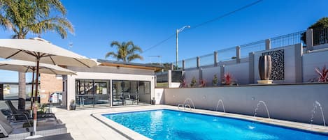 Outdoor pool, pool loungers