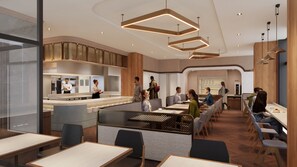 A modern restaurant interior with a central bar, dining area, and kitchen. - Richmond Hotel Fukuoka Tenjin (Fukuoka)