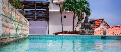 Outdoor pool, sun loungers