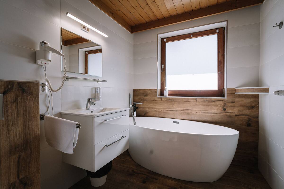 double room | bathroom | hair dryer, towels