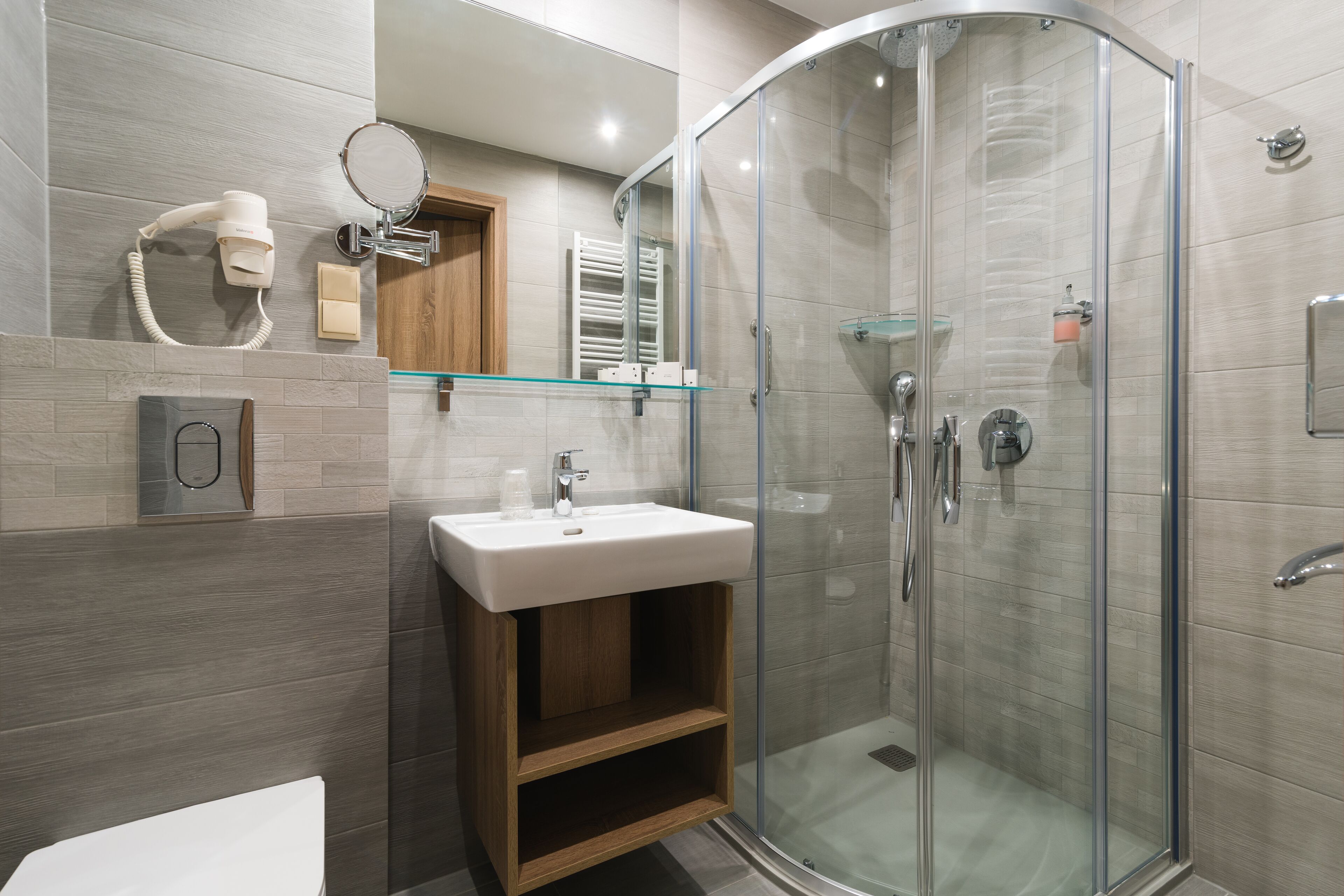 free toiletries, hair dryer, bathrobes, towels