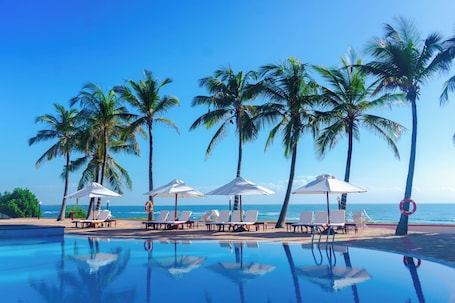 Outdoor pool, sun loungers