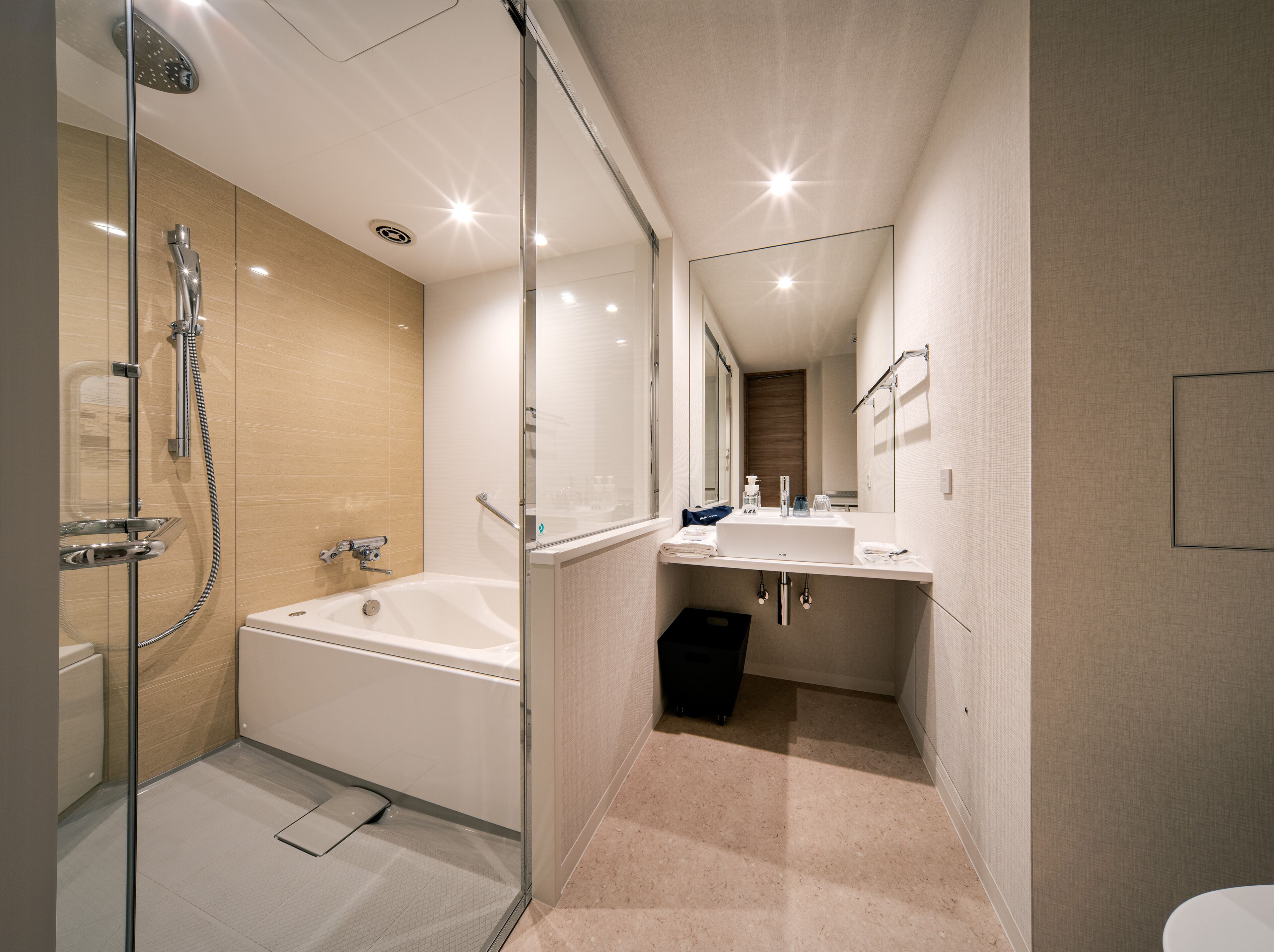 free toiletries, hair dryer, slippers, bidet