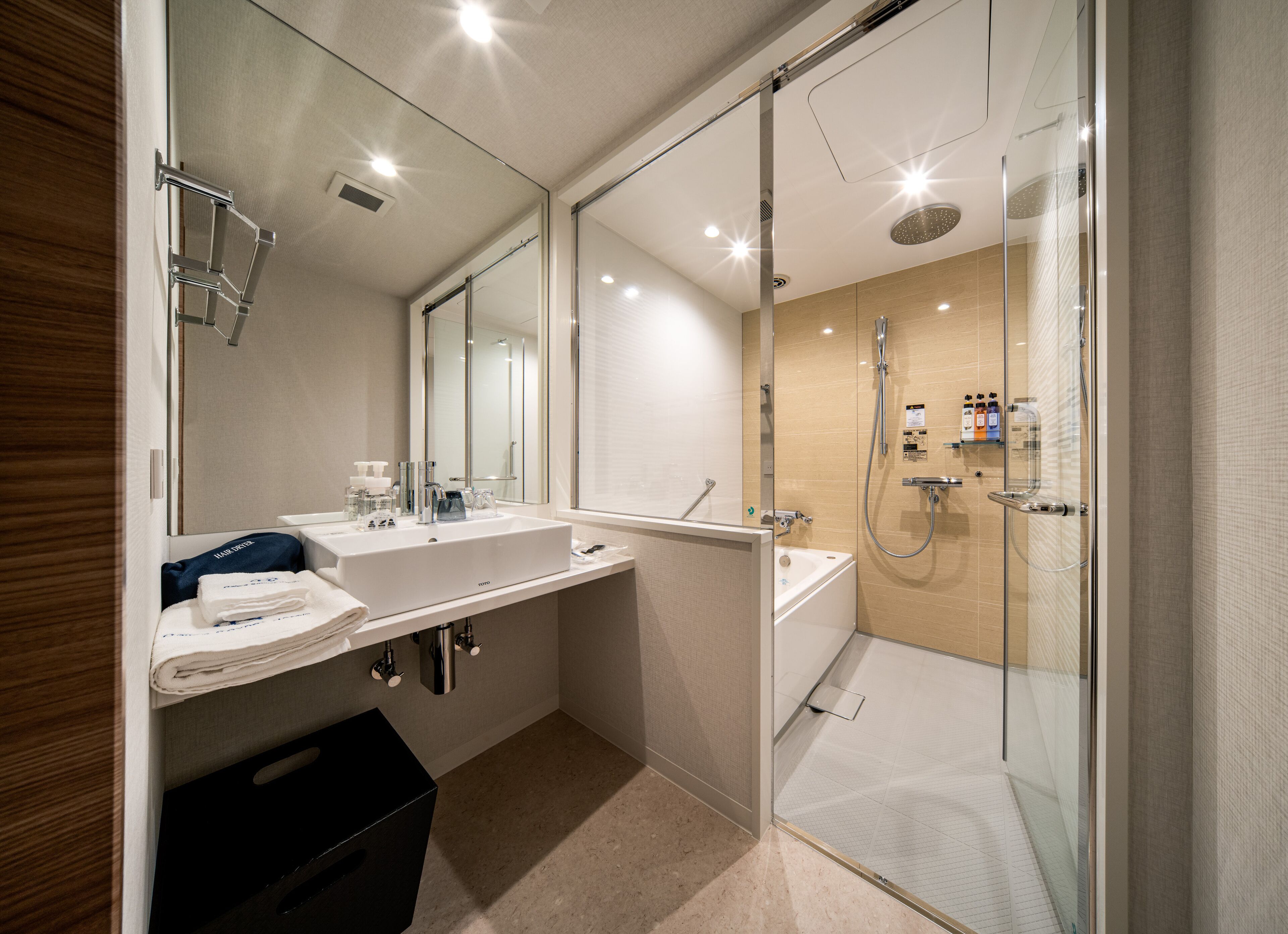 free toiletries, hair dryer, slippers, bidet