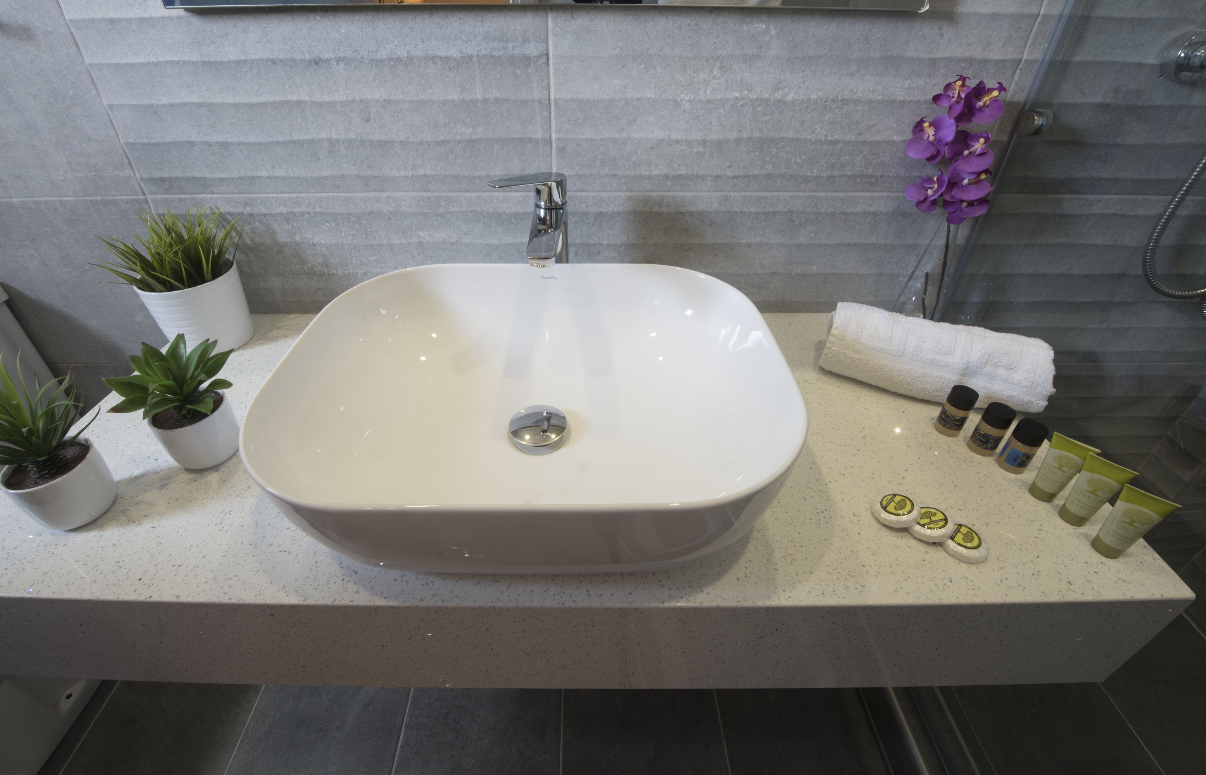 shower, rainfall showerhead, free toiletries, hair dryer