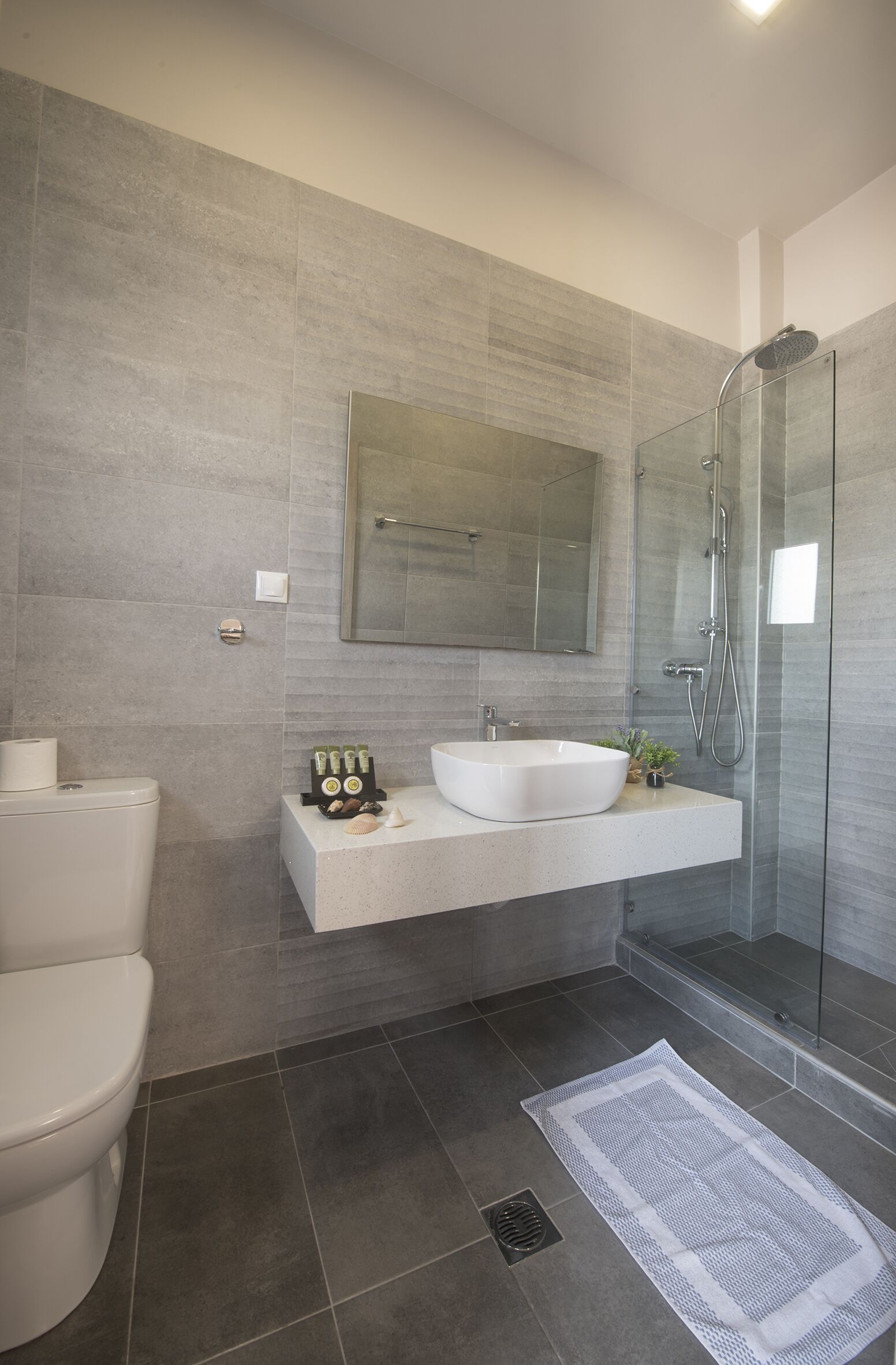 shower, rainfall showerhead, free toiletries, hair dryer