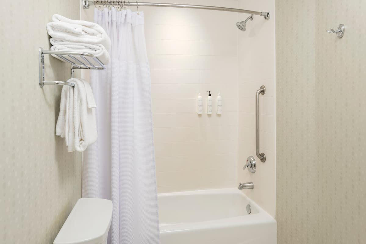 free toiletries, hair dryer, towels, soap