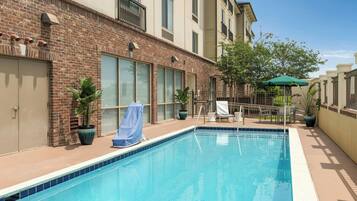 Outdoor pool, pool umbrellas, pool loungers