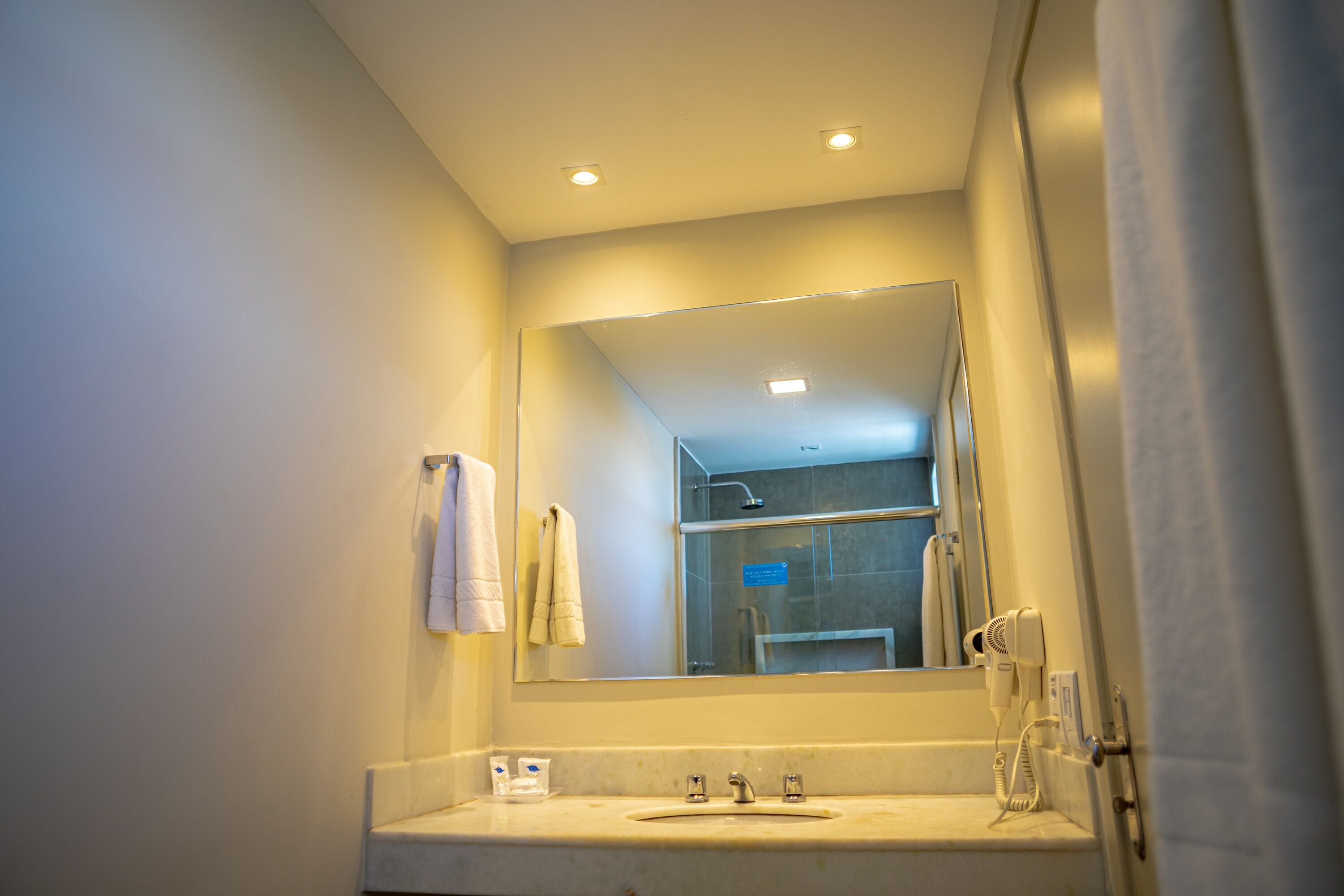 shower, free toiletries, hair dryer, towels