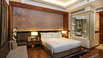 Down comforters, memory foam beds, minibar, in-room safe