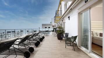 Twin Room, Patio, Sea View (With public terrace - pool area) | Terrace/patio