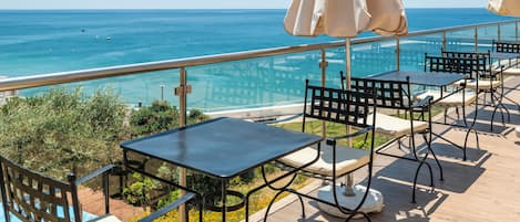 On the beach, beach umbrellas, beach towels