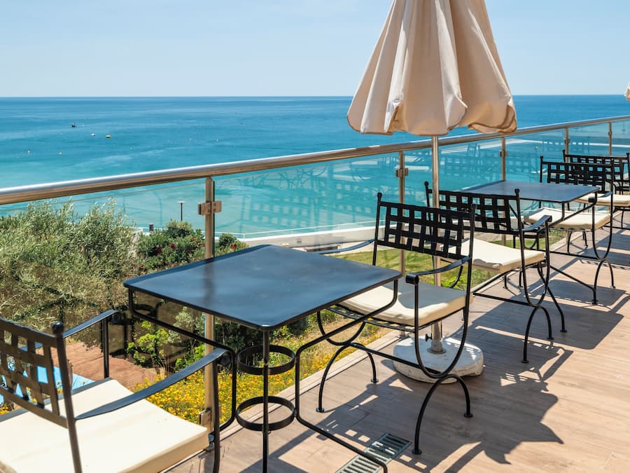 On the beach, beach umbrellas, beach towels