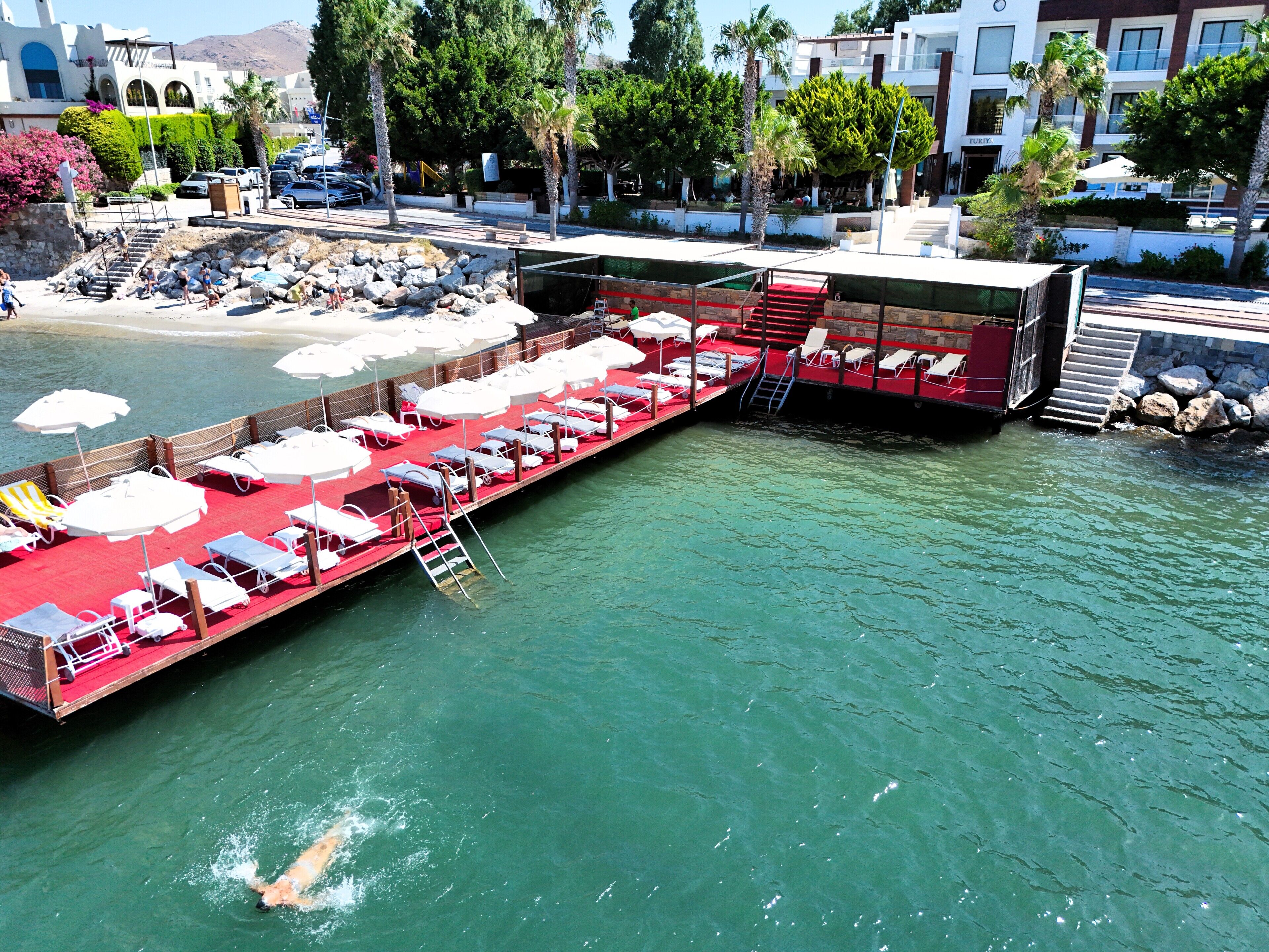 Private beach, white sand, free beach cabanas, sun-loungers