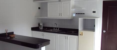 Fridge, microwave, coffee/tea maker