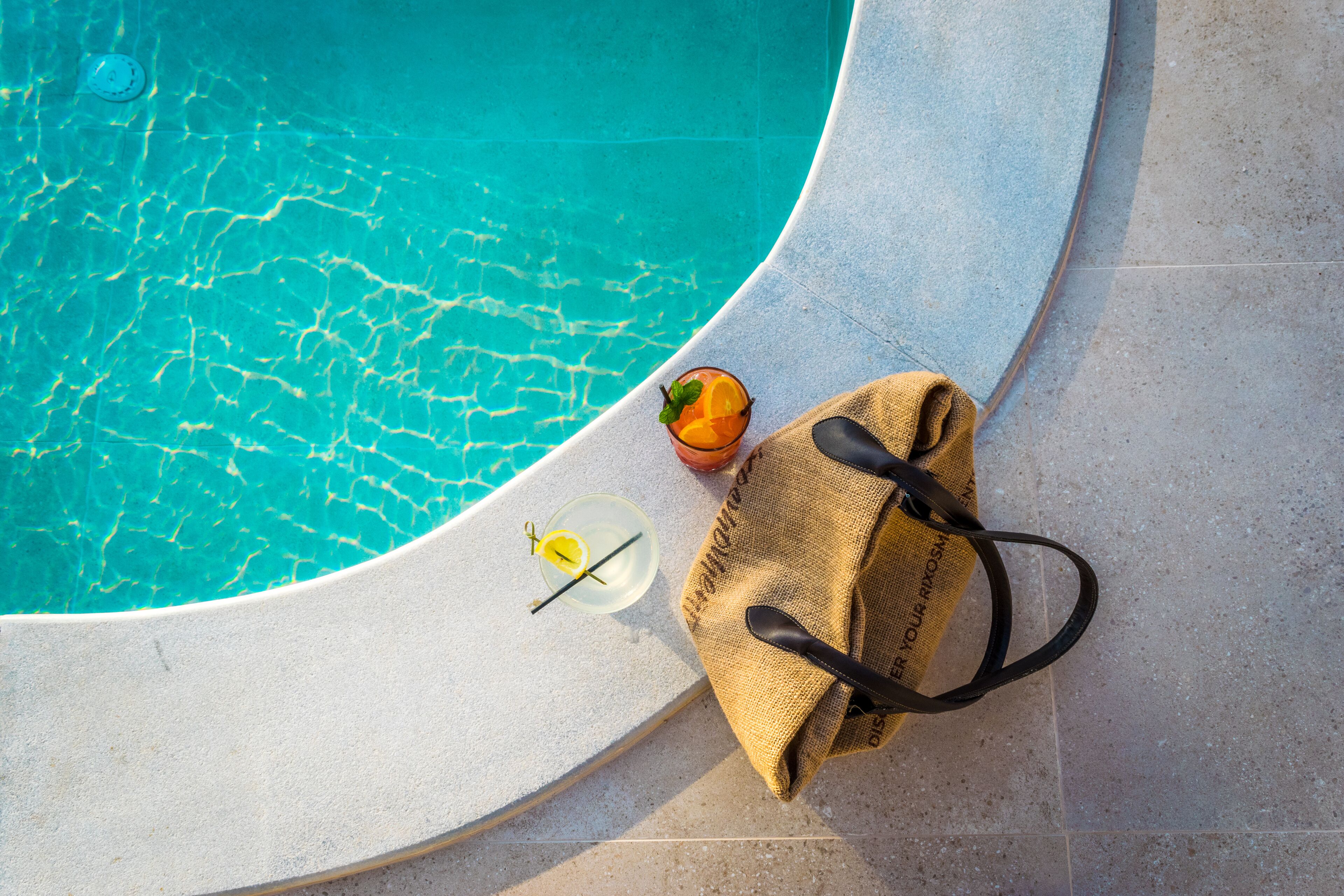 Outdoor pool, pool umbrellas, pool loungers