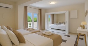 Deluxe-Villa, 3 Schlafzimmer, eigener Pool, zum Garten hin | 3 Schlafzimmer, Bettwäsche aus ägyptischer Baumwolle