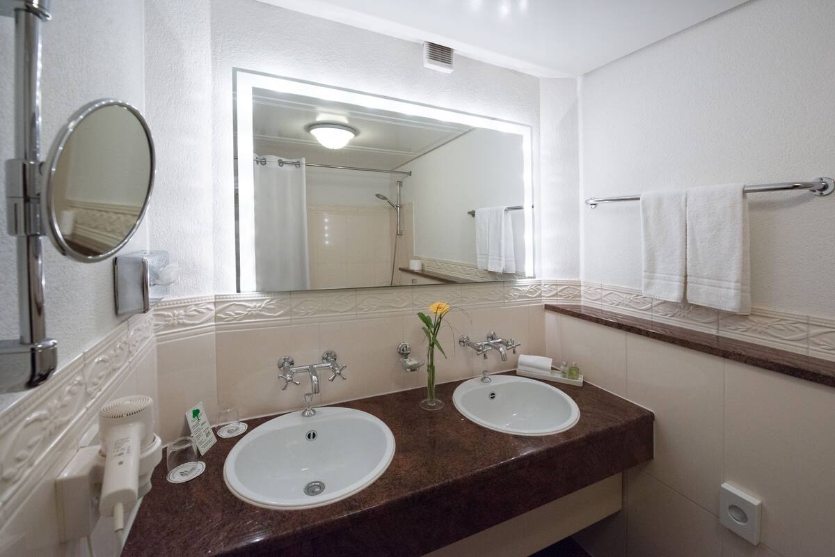 free toiletries, hair dryer, bathrobes, slippers