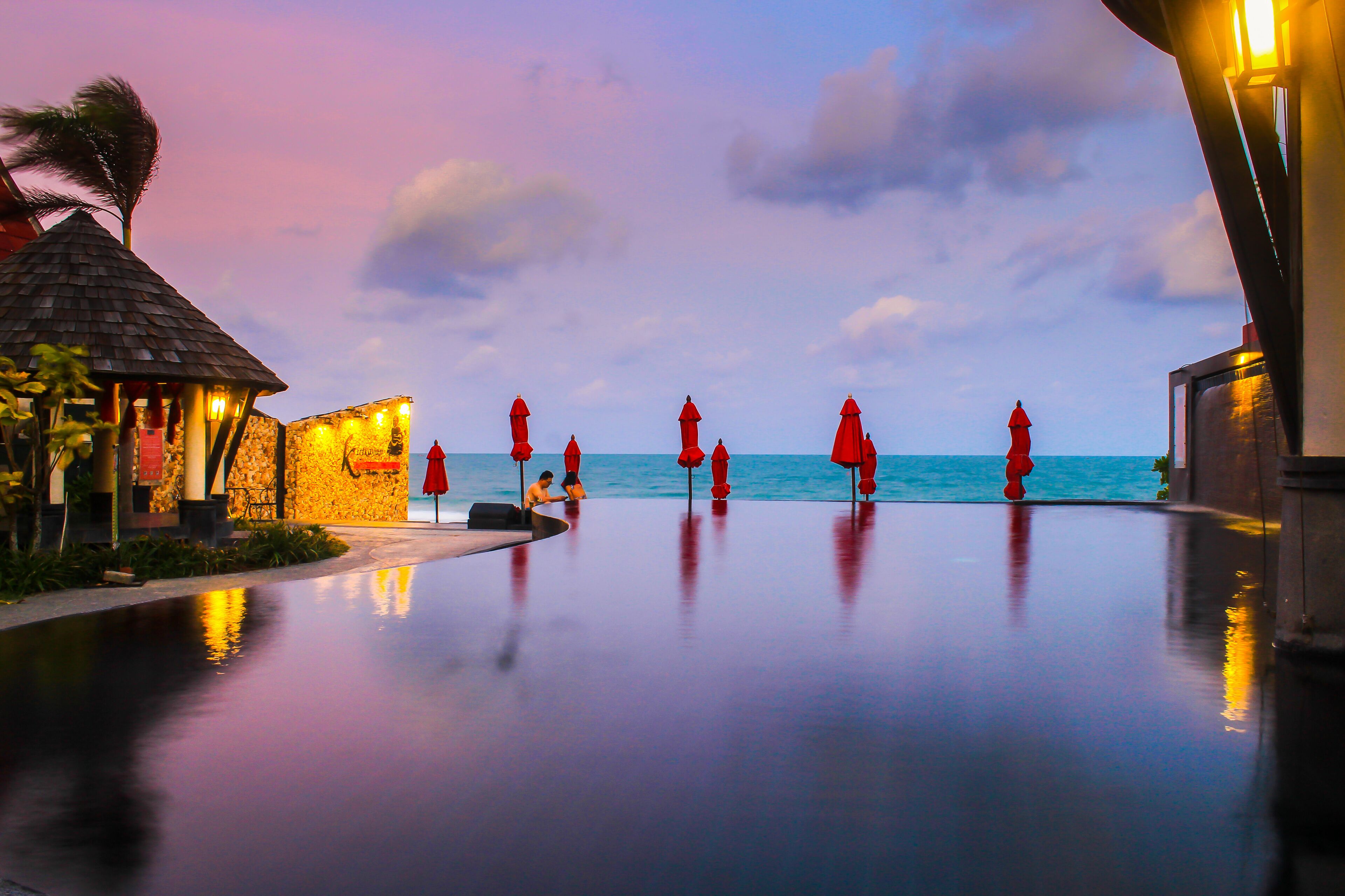 outdoor pool, pool loungers