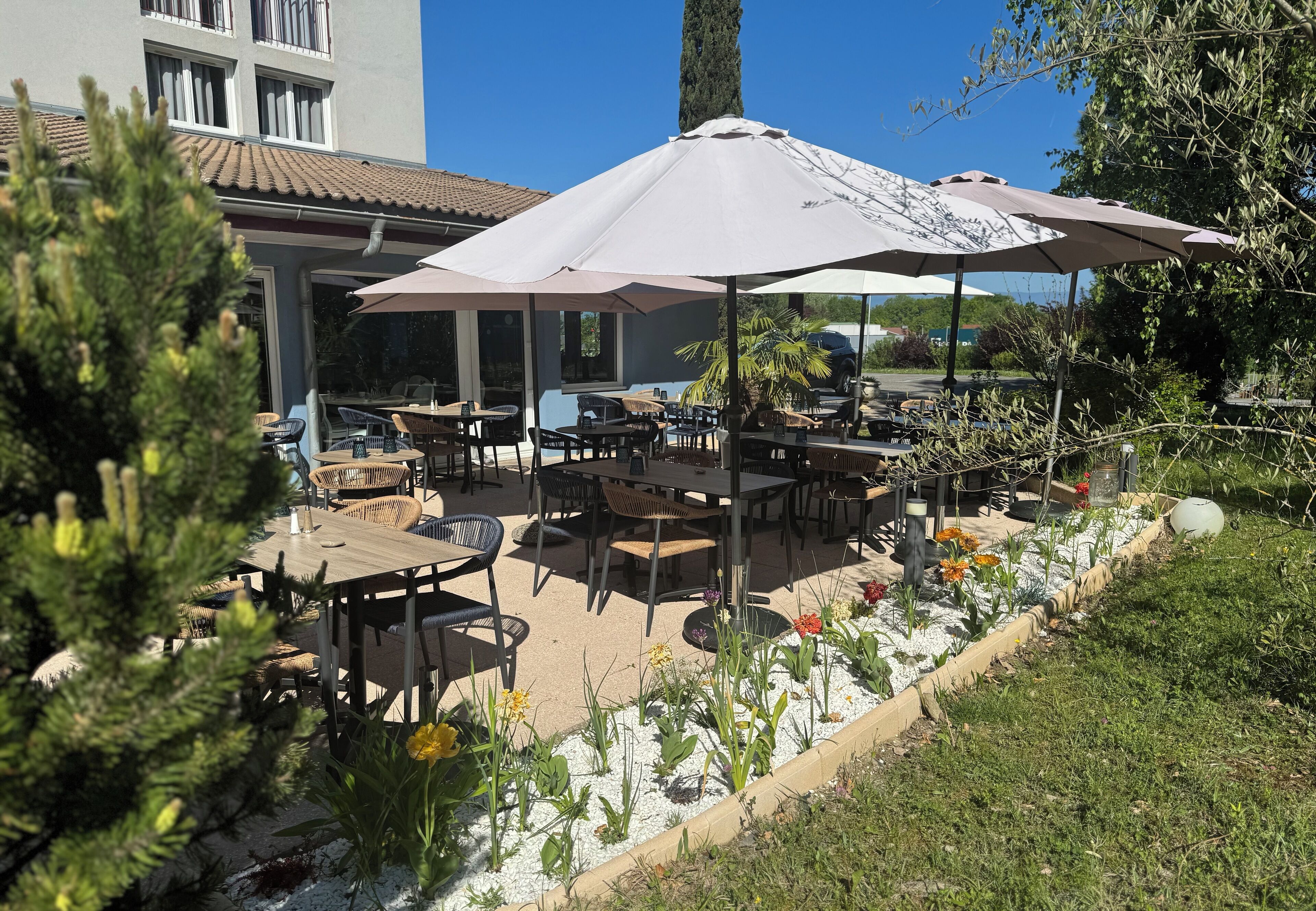 breakfast, lunch, dinner served; french cuisine, garden views