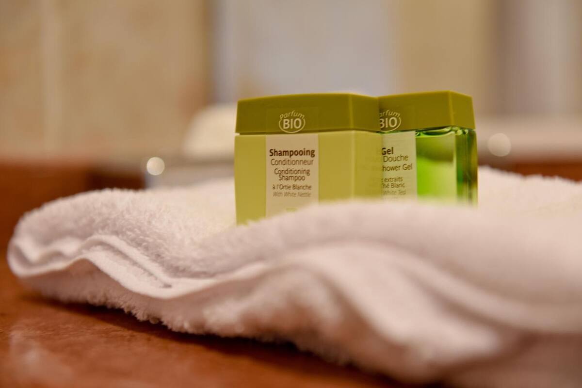 shower, free toiletries, hair dryer