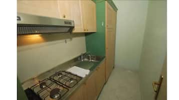 Full-sized fridge, stovetop, espresso maker, cookware/dishes/utensils
