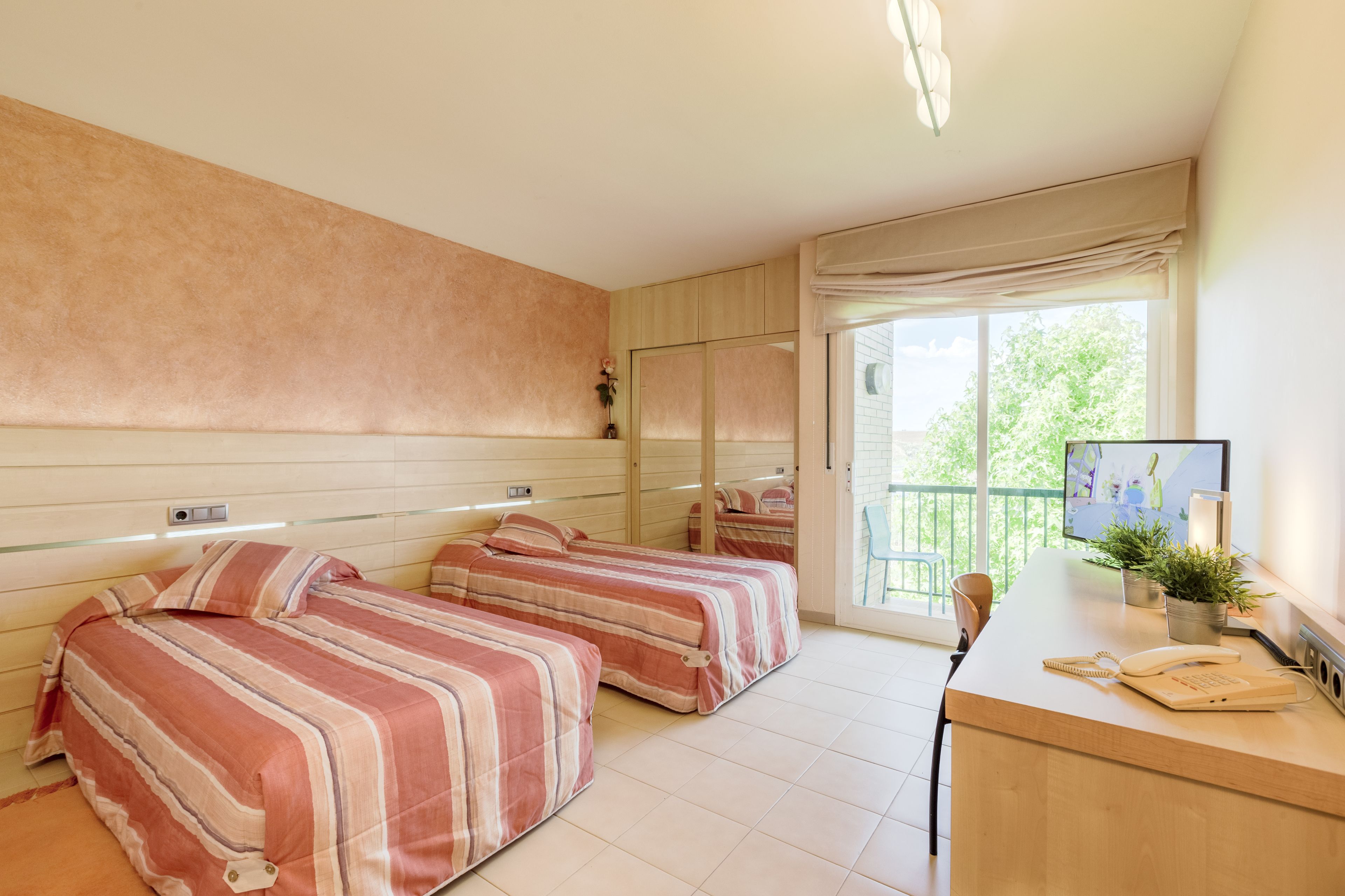 down duvets, desk, laptop workspace, blackout curtains