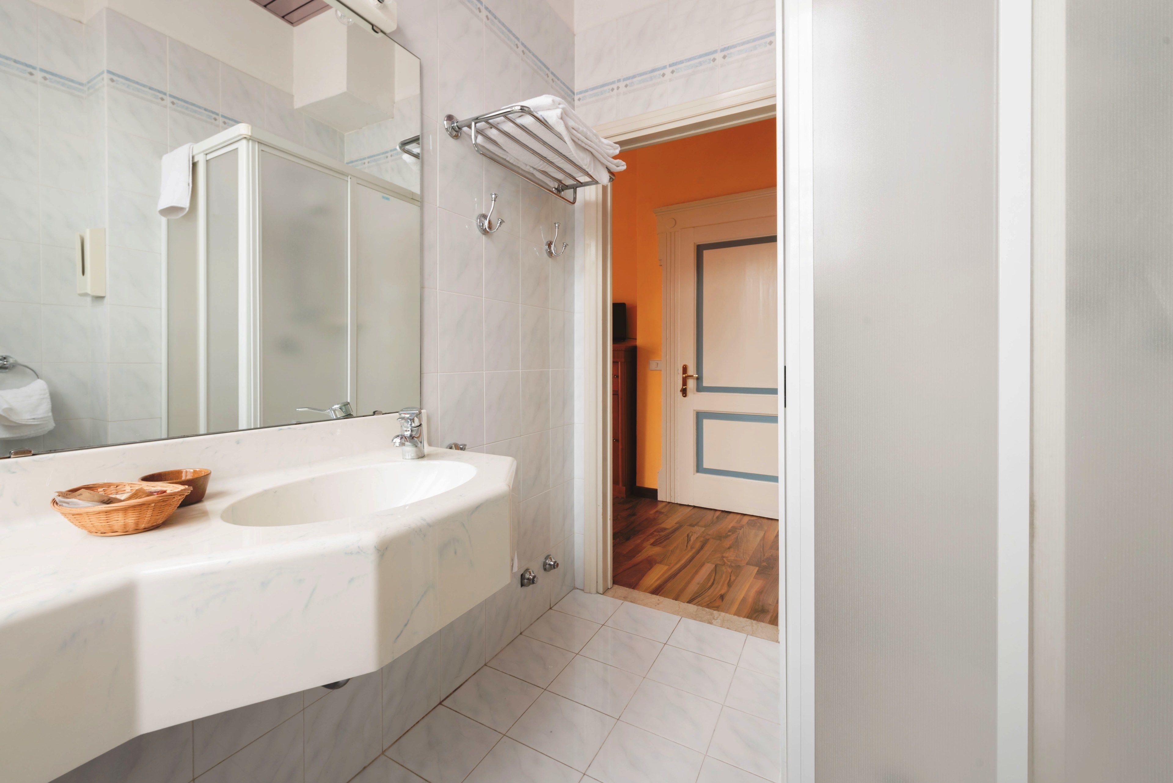 superior double room | bathroom | hair dryer, bidet, towels