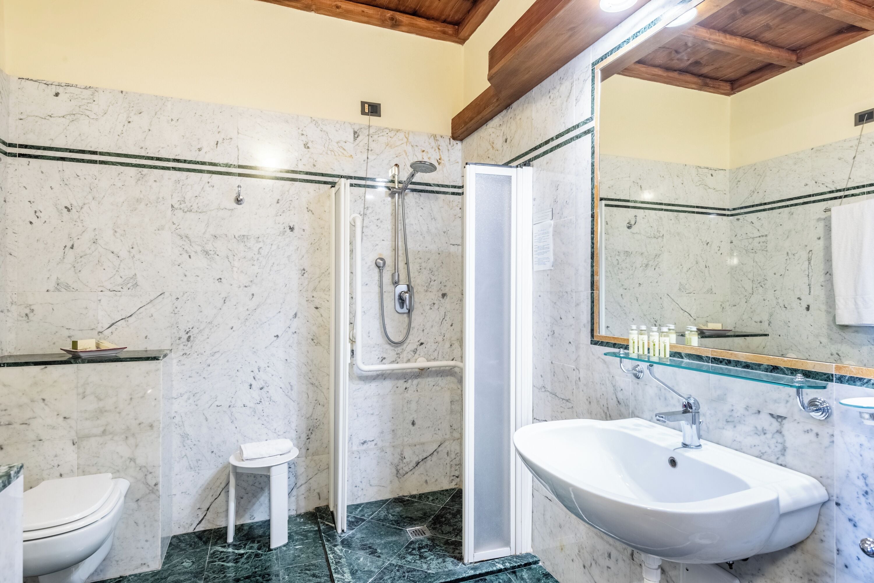 free toiletries, hair dryer, slippers, bidet