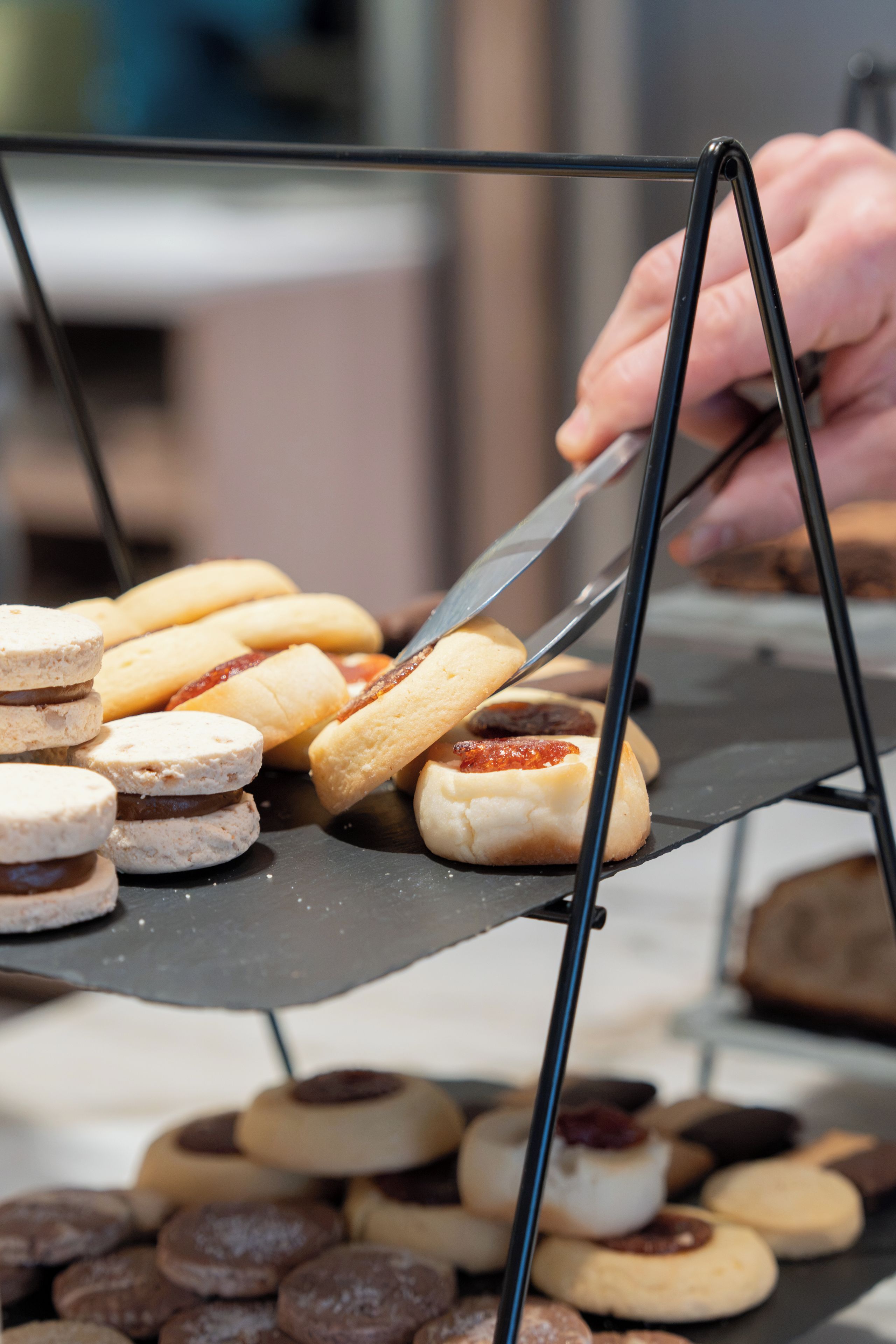 A tray of assorted cookies and pastries.